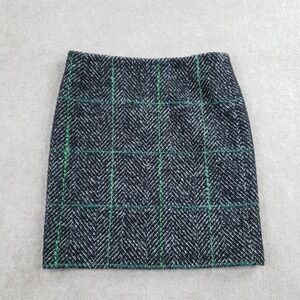Akris Punto Skirt Womens 8 Black Slate Tweed Herringbone Plaid Wool Blend Lined
